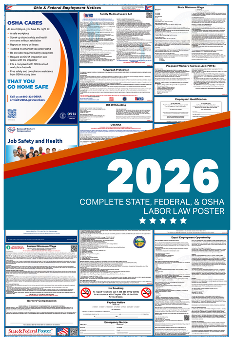 Digital Ohio Labor Law Poster 2026 - State and Federal Poster