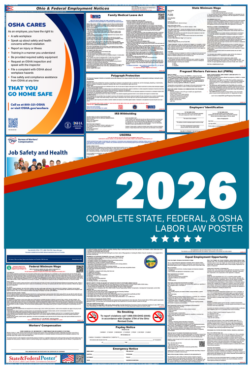 Digital Ohio Labor Law Poster 2026 - State and Federal Poster