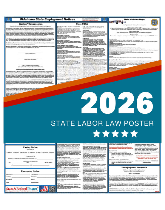 PREORDER - Oklahoma State Labor Law Poster 2026