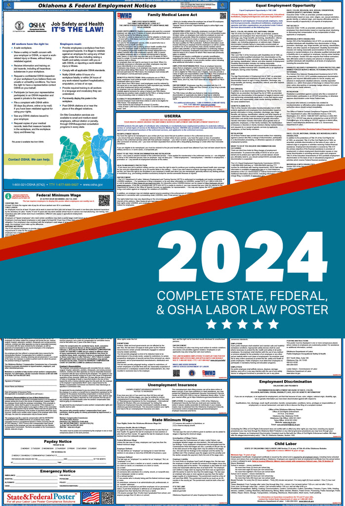 PREORDER - Oklahoma State and Federal Labor Law Poster 2024 — State and  Federal Poster