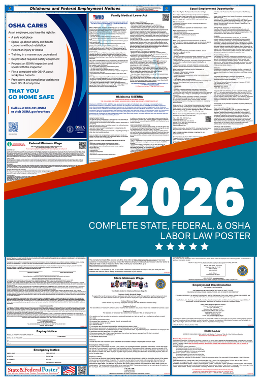 Digital Oklahoma Labor Law Poster 2026 - State and Federal Poster