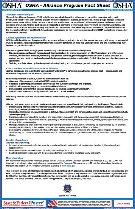 OSHA Alliance Program Fact Sheet - State and Federal Poster