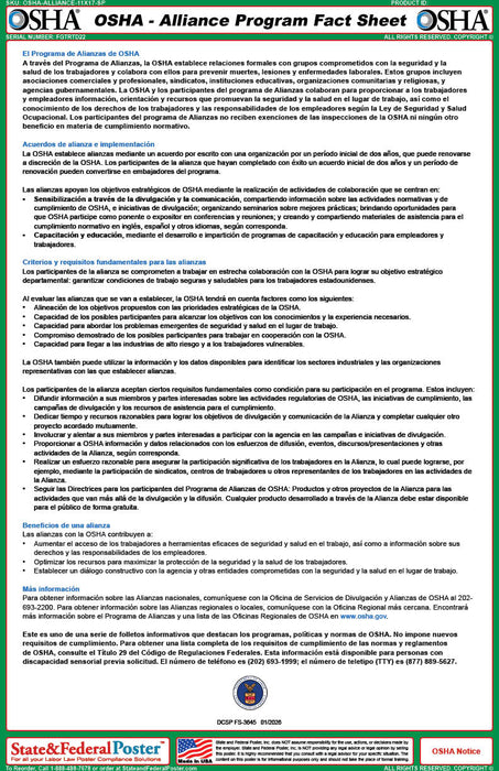 OSHA Alliance Program Fact Sheet - State and Federal Poster