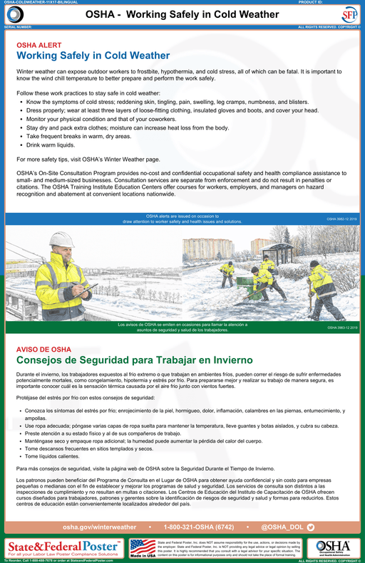 OSHA: Working Safely in Cold Weather Fact Sheet - State and Federal Poster