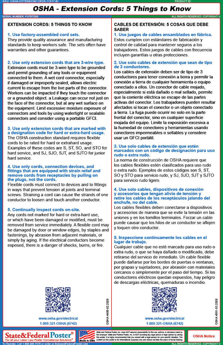 OSHA - Extension Cords Fact Sheet - State and Federal Poster