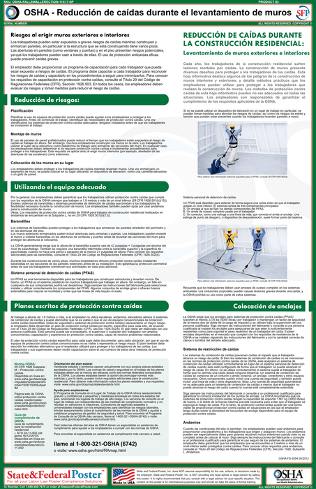 OSHA: Reducing Falls During Wall Erection Fact Sheet - State and Federal Poster