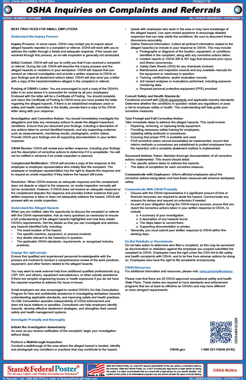 Responding to OSHA Inquiries on Complaints and Referrals Fact Sheet ...