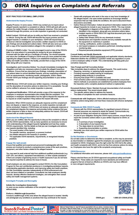 Responding to OSHA Inquiries on Complaints and Referrals Fact Sheet