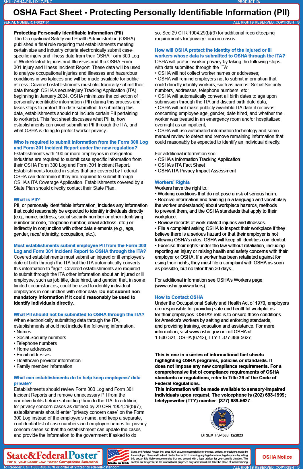 OSHA Fact Sheet - Protecting Personally Identifiable Information (PII ...