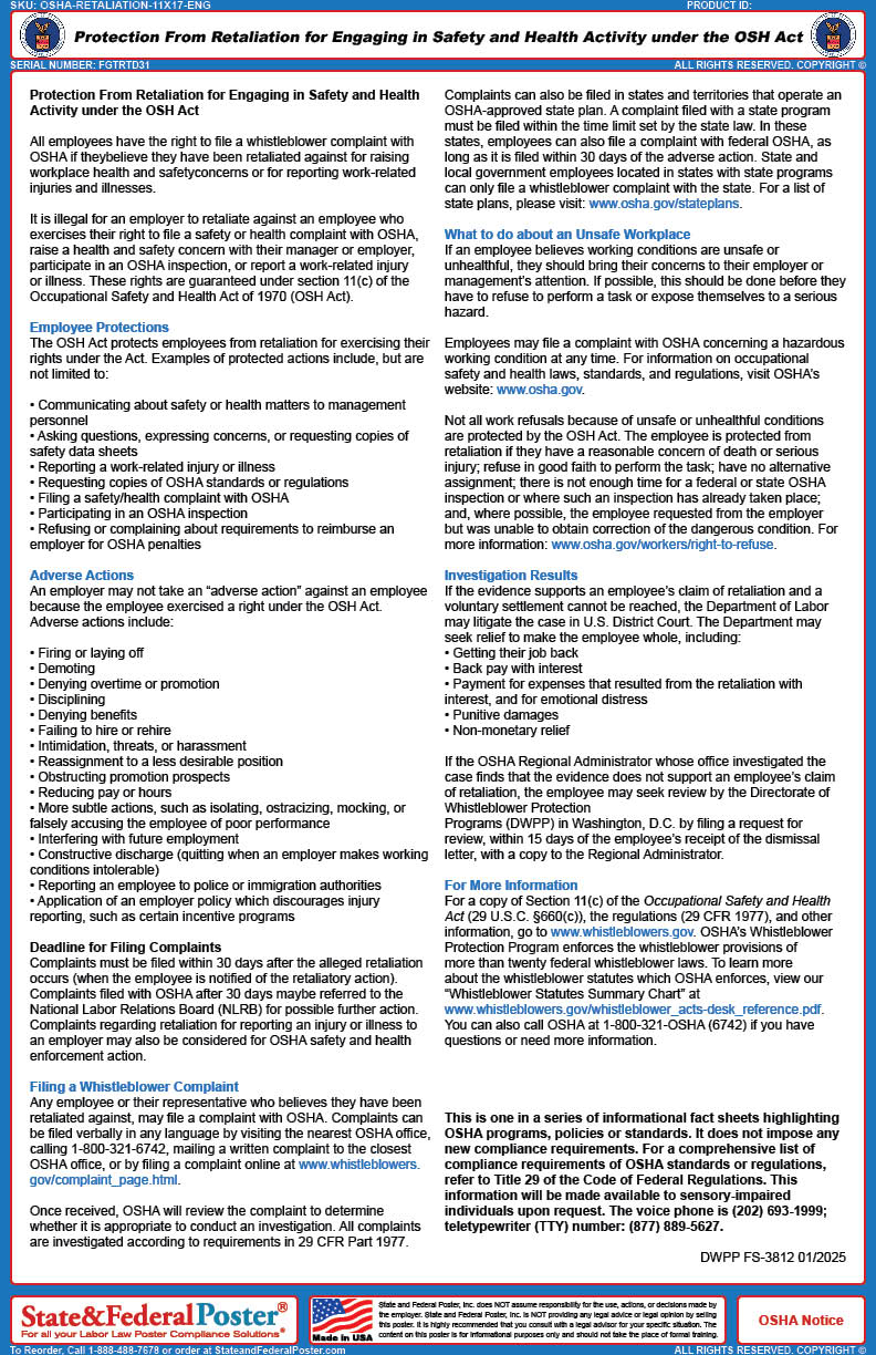 OSHA Fact Sheet: Protection From Retaliation for Engaging in Safety an ...