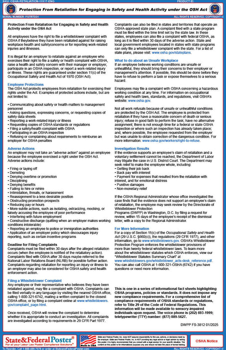 OSHA Fact Sheet: Protection From Retaliation for Engaging in Safety and Health Activity Under the OSH Act