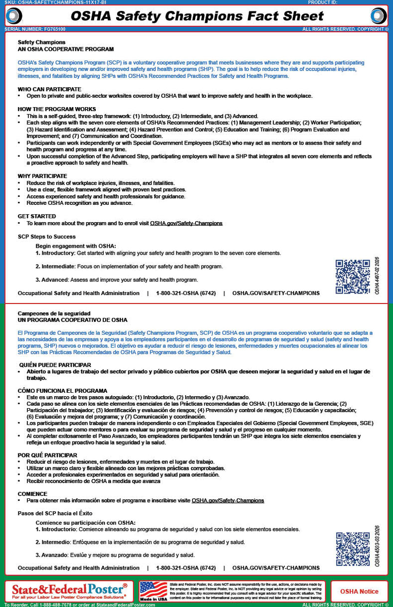 OSHA Safety Champions Fact Sheet — State and Federal Poster
