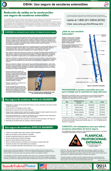 OSHA: Safe Use of Extension Ladders Fact Sheet - State and Federal Poster