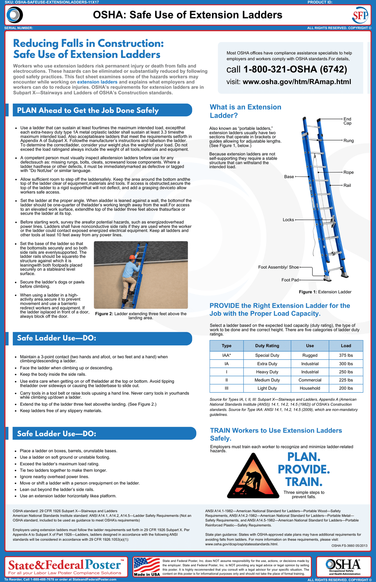Osha Ladder Code OSHA: Safe Use of Extension Ladders Fact Sheet — State and Federal Poster