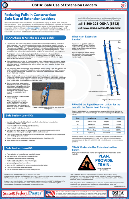 OSHA: Safe Use of Extension Ladders Fact Sheet - State and Federal Poster