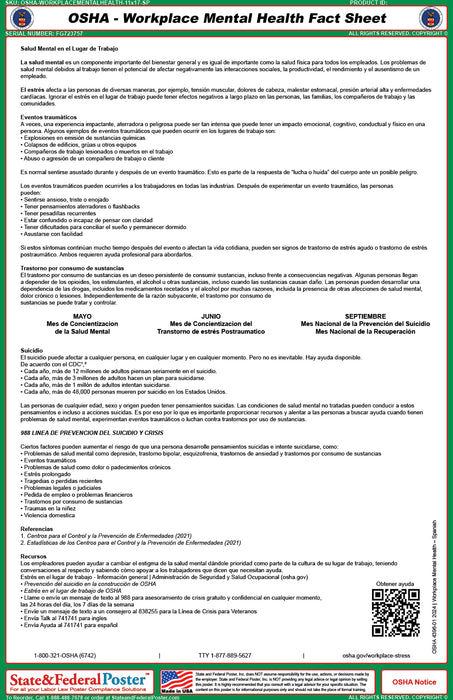 Osh Fun Fact OSHA Workplace Mental Health Fact Sheet โ State and Federal Poster