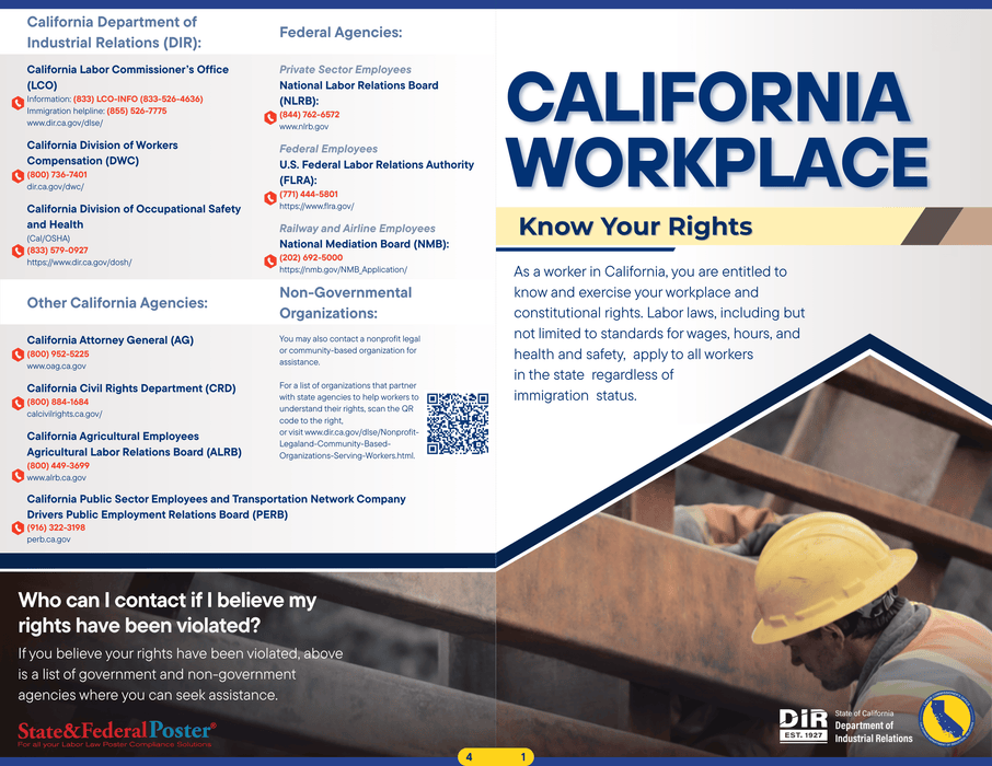 California Workplace Know Your Rights - State and Federal Poster