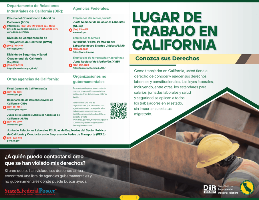 California Workplace Know Your Rights - State and Federal Poster
