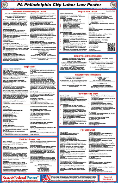 Digital Philadelphia, Pennsylvania Labor Law Poster