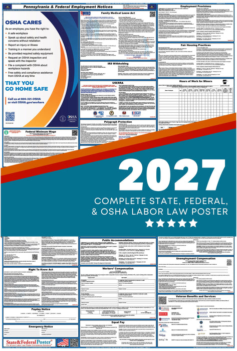 Pennsylvania State and Federal Labor Law Poster 2027 - State and Federal Poster