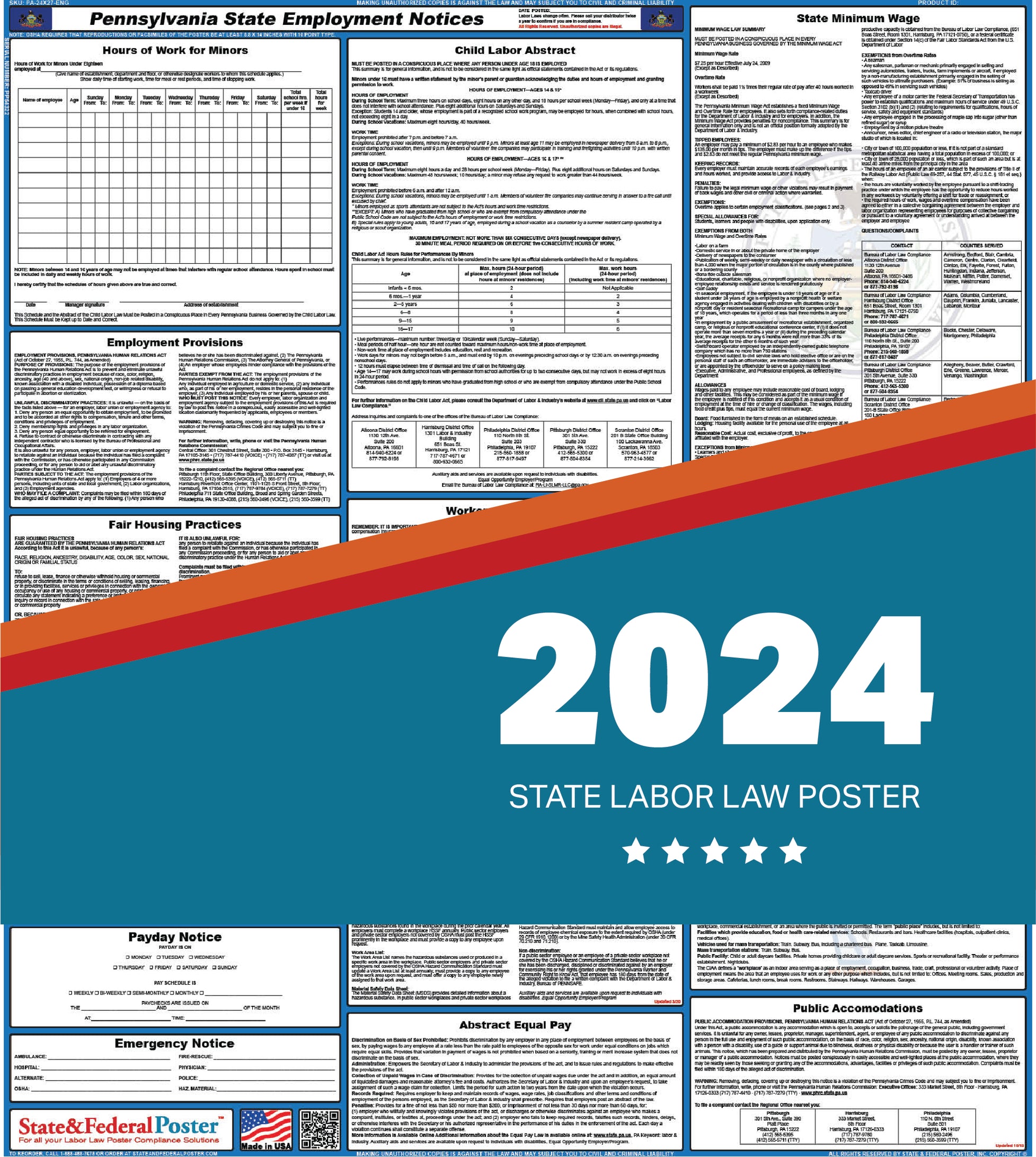 Pennsylvania State Labor Law Poster 2024 — State and Federal Poster