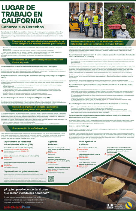 California Workplace Know Your Rights - State and Federal Poster