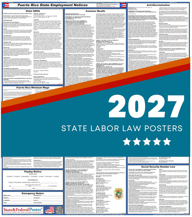 Puerto Rico State Labor Law Poster 2027 - State and Federal Poster