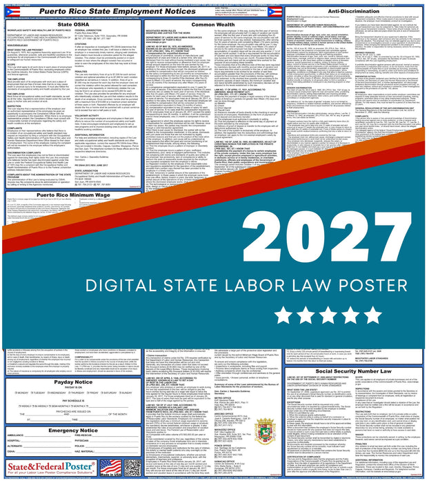 Puerto Rico State Labor Law Poster 2027 - State and Federal Poster