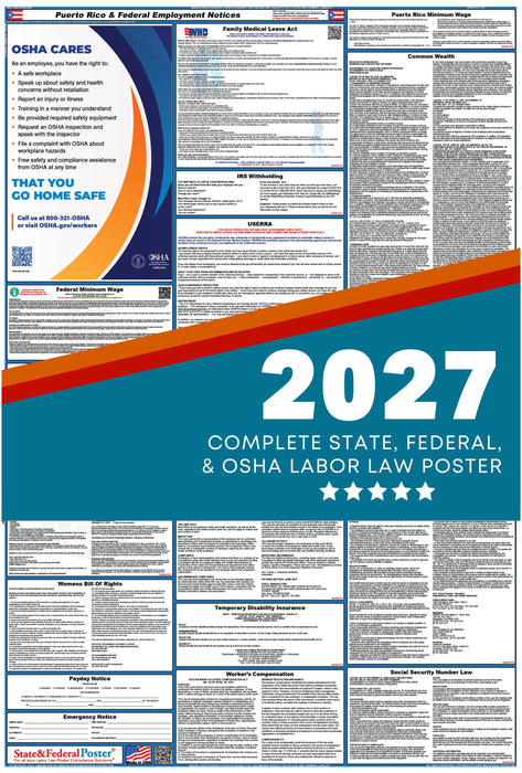 Puerto Rico State and Federal Labor Law Poster 2027 - State and Federal Poster