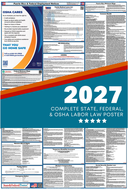 Puerto Rico State and Federal Labor Law Poster 2027 - State and Federal Poster