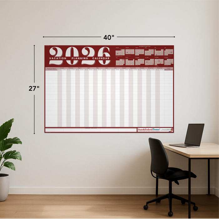 2026 Vacation Planning Calendar 40x27 - Horizontal