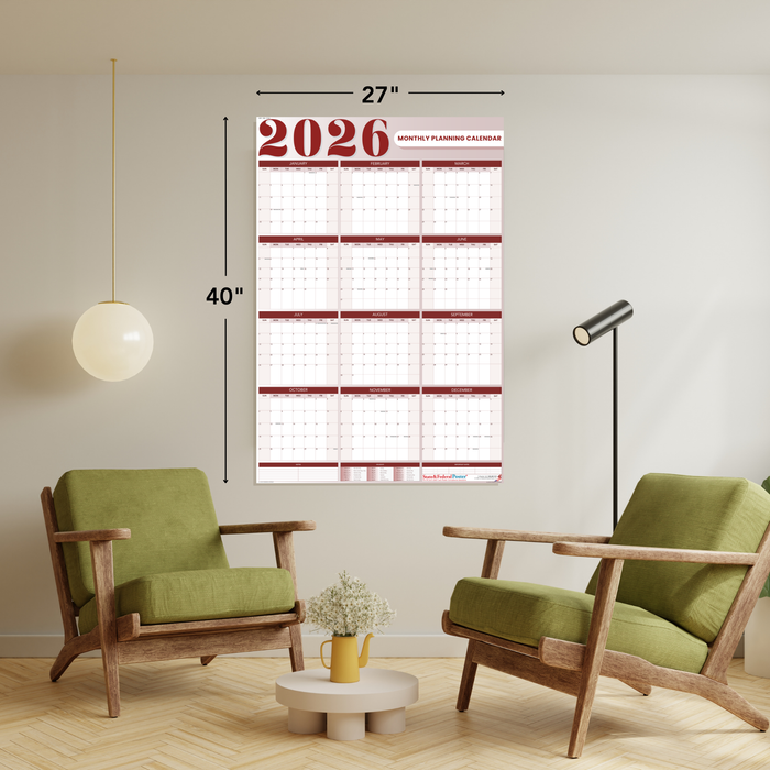 2026 Monthly Planning Calendar 27x40 - Vertical