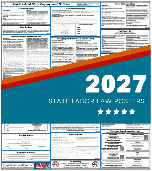 Rhode Island State Labor Law Poster 2027 - State and Federal Poster