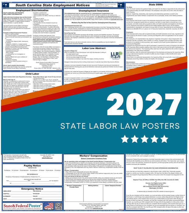 South Carolina State Labor Law Poster 2027 - State and Federal Poster