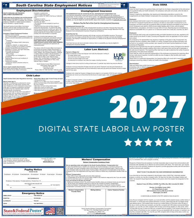 South Carolina State Labor Law Poster 2027 - State and Federal Poster