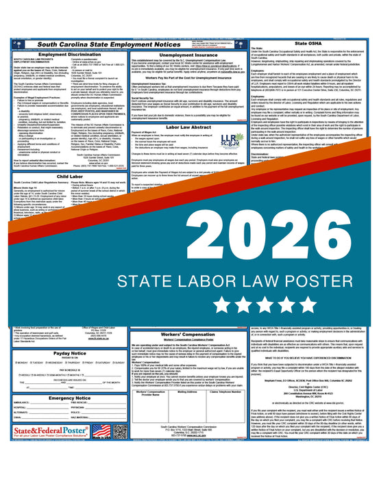 PREORDER - South Carolina State Labor Law Poster 2026