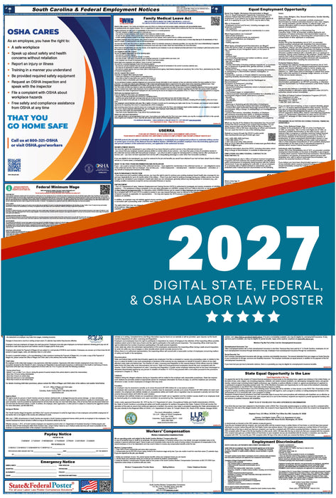 Digital South Carolina Labor Law Poster 2027 - State and Federal Poster