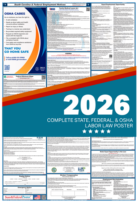 Digital South Carolina Labor Law Poster 2026 - State and Federal Poster