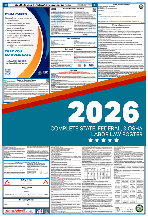 Digital South Dakota Labor Law Poster 2026 - State and Federal Poster