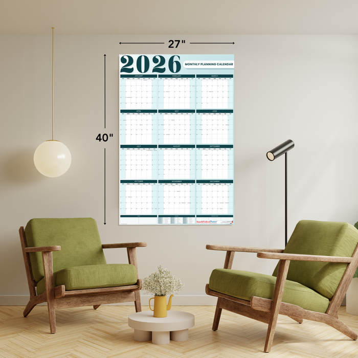 2026 Monthly Planning Calendar 27x40 - Vertical