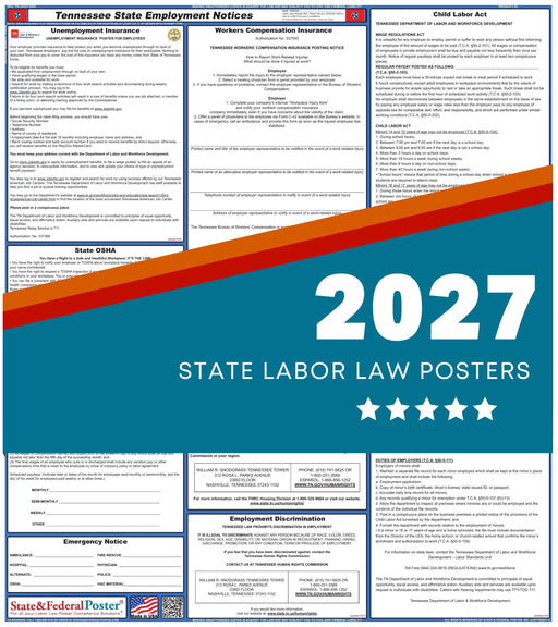 Tennessee State Labor Law Poster 2027 - State and Federal Poster