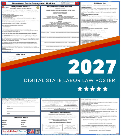 Tennessee State Labor Law Poster 2027 - State and Federal Poster