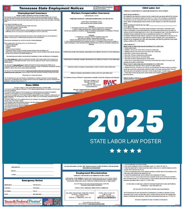 PREORDER - Tennessee State Labor Law Poster 2025