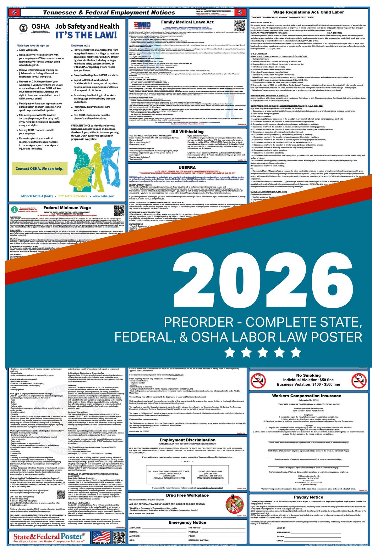 Digital Tennessee Labor Law Poster 2026 State And Federal Poster