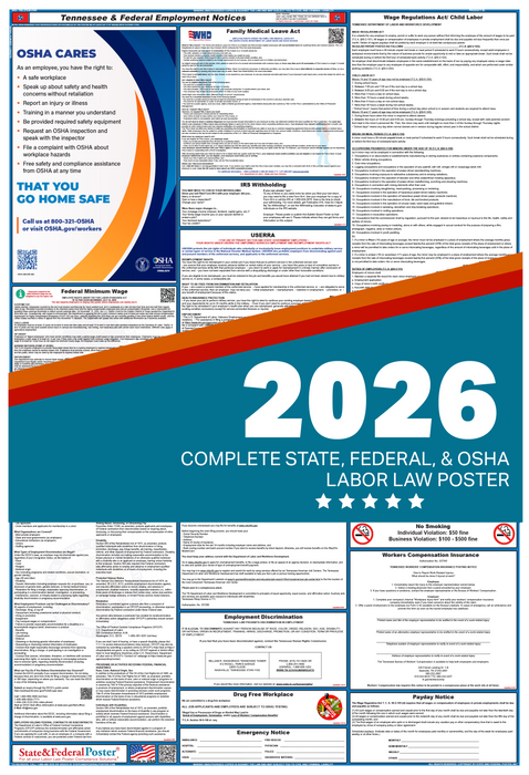 Digital Tennessee Labor Law Poster 2026 - State and Federal Poster