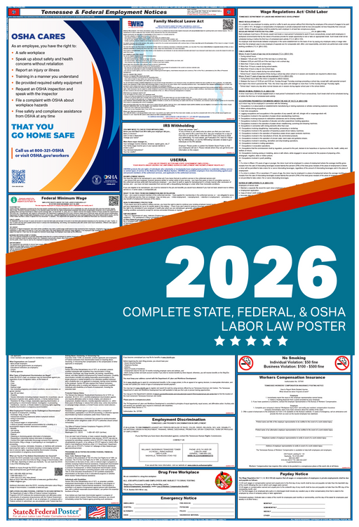 Digital Tennessee Labor Law Poster 2026 - State and Federal Poster