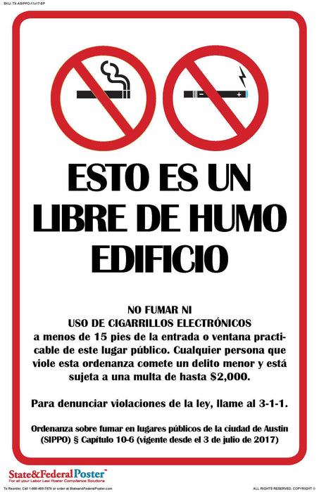 City of Austin Smoking In Public Places Ordinance - State and Federal Poster