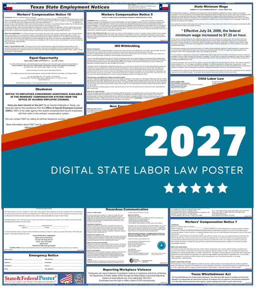 Texas State Labor Law Poster 2027 - State and Federal Poster