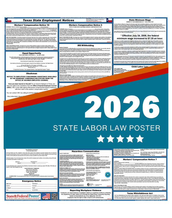 PREORDER - Texas State Labor Law Poster 2026