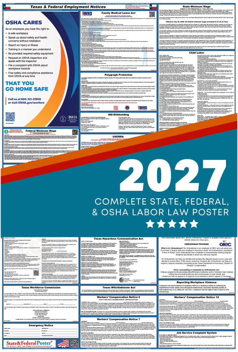 Texas State and Federal Labor Law Poster 2027 - State and Federal Poster